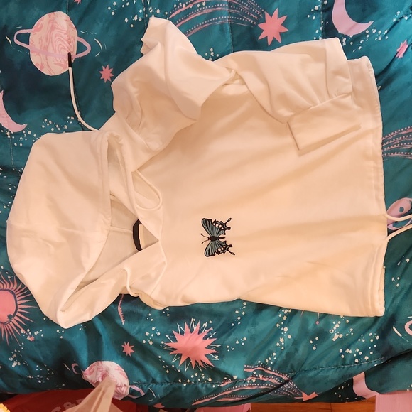 SM White Cropped Hoodie - Picture 3 of 3